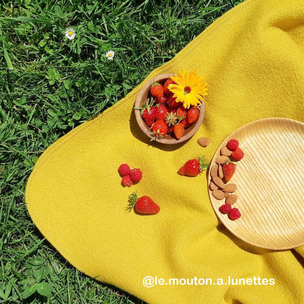 ouverture Disana en laine bouillie bio Grande couverture Disana living jaune curry