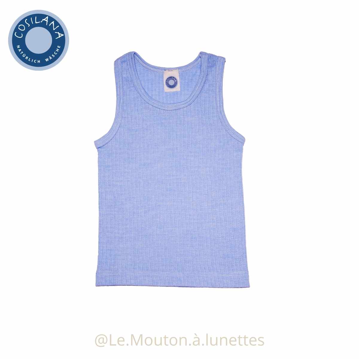 Débardeur enfant en coton laine et soie bleu Cosilana