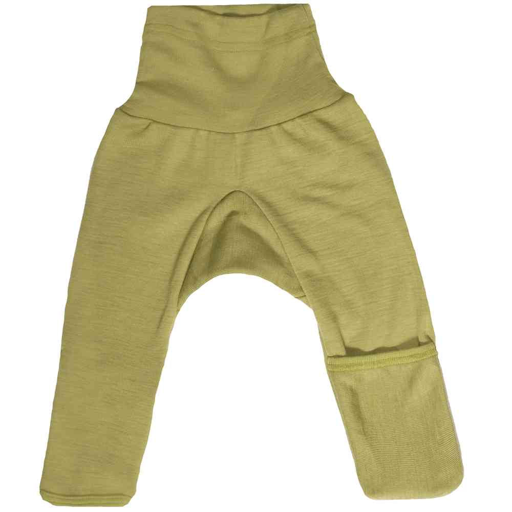 Pantalon bébé avec revers en laine et soie vert cosilana