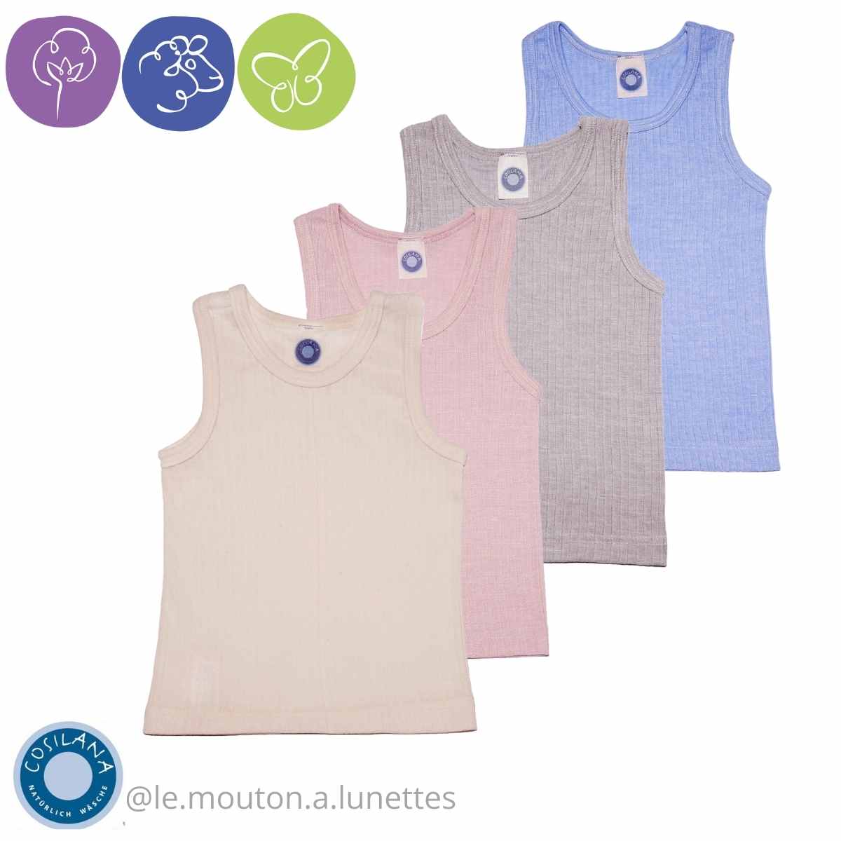 Débardeur coton bio laine mérinos soie pour enfant cosilana