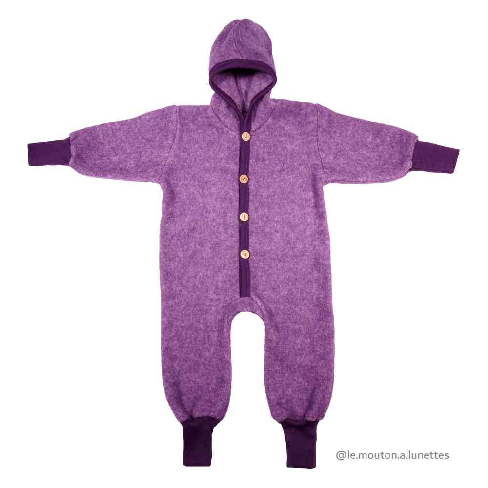 Combinaison pilote bébé laine polaire bio Cosilana évolutive violet lilas