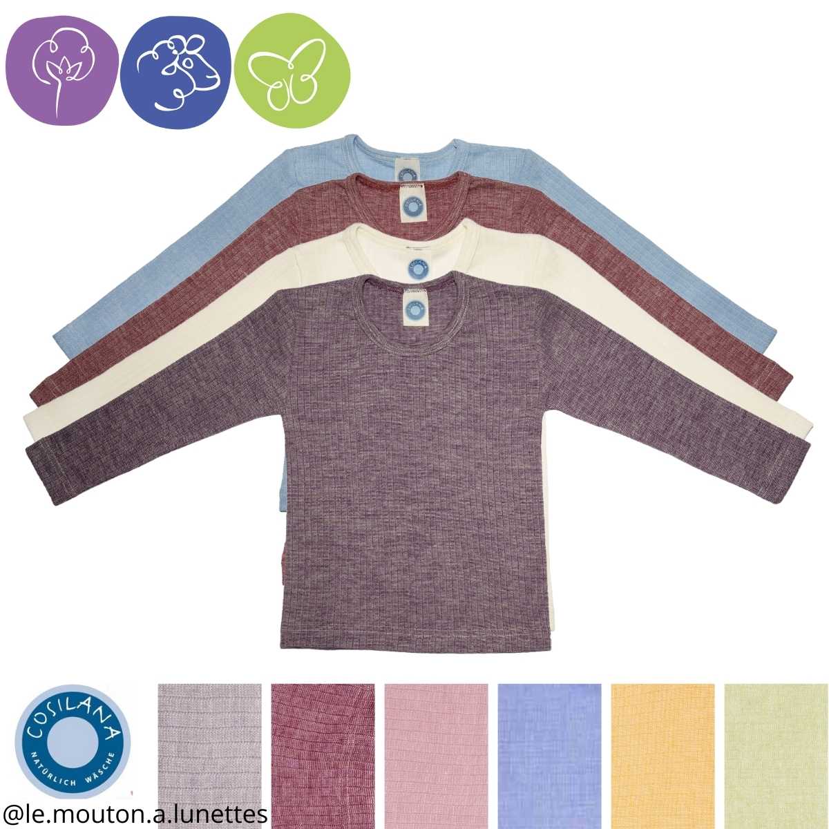 t-shirt cosilana enfant manches longues en coton laine soie bio