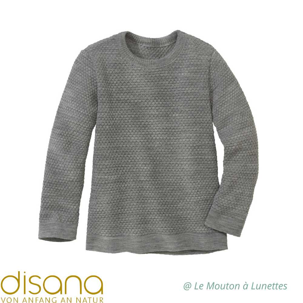 pullover disana léger en laine mérinos nid d'abeille bébé enfant gris