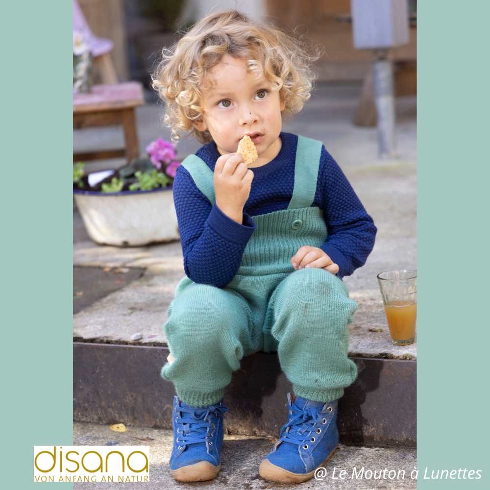 pullover disana léger en laine mérinos nid d'abeille bébé enfant marine