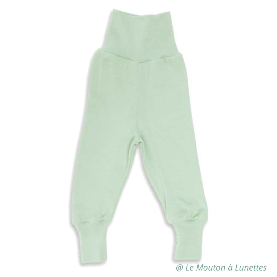 pantalon bébé laine mérinos bio et soie engel natur vert menthe