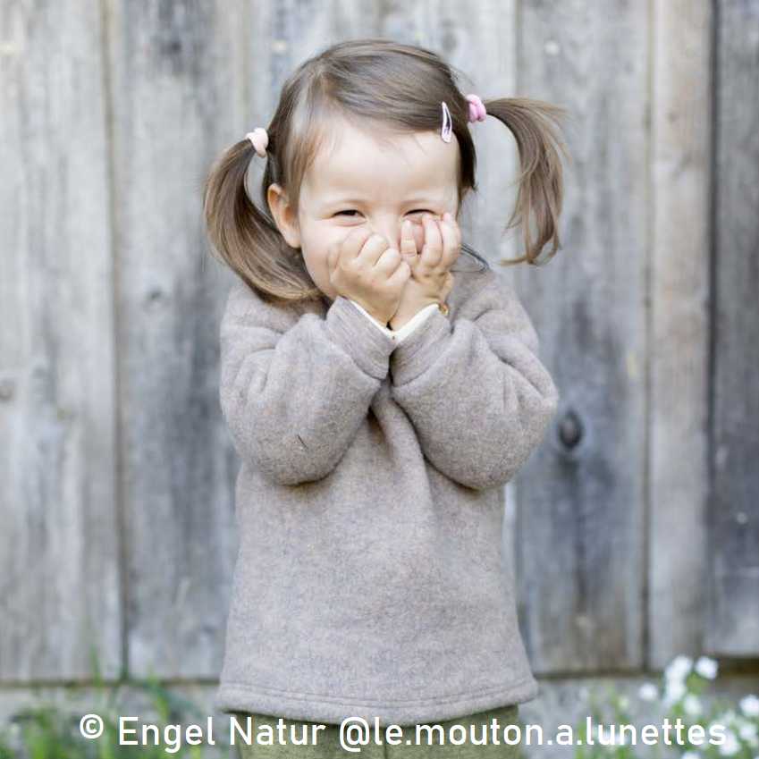 pullover en laine polaire bébé engel natur gris laine polaire merinos naturelle bio brun noix boutons en bois