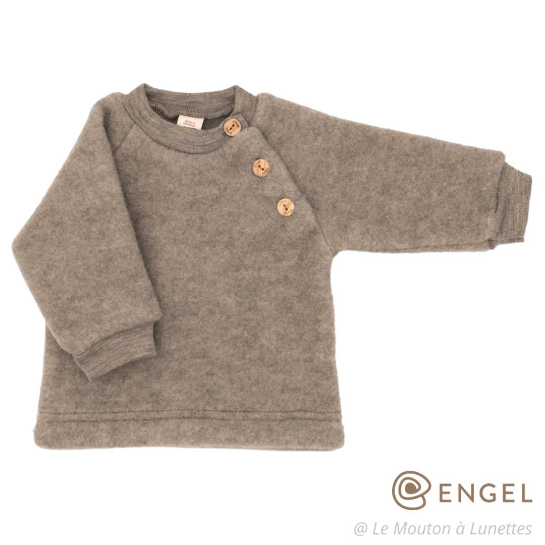 pull laine polaire bébé engel natur gris laine polaire merinos naturelle bio brun noix boutons en bois