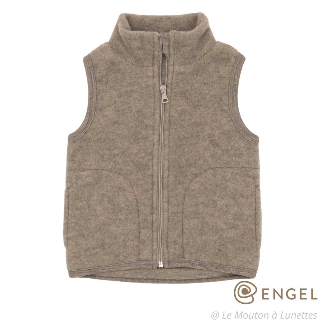 veste sans manches en laine polaire bio pour enfant engel natur laine mérinos gilet à zip brun noix