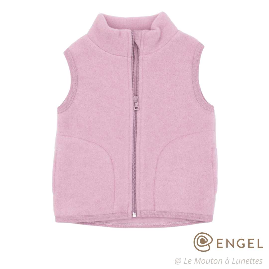 veste sans manches en laine polaire bio pour enfant engel natur laine mérinos gilet à zip rose
