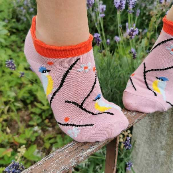 socquettes coton bio motif mésanges fraulein prusselise enfant et adulte