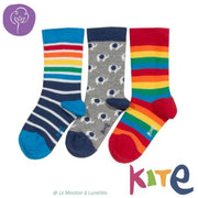chaussettes coton bio arc en ciel kite clothing lot de 3
