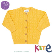 Gilet en coton bio pour enfant Kite clothing tricot torsades jaune soleil mixte