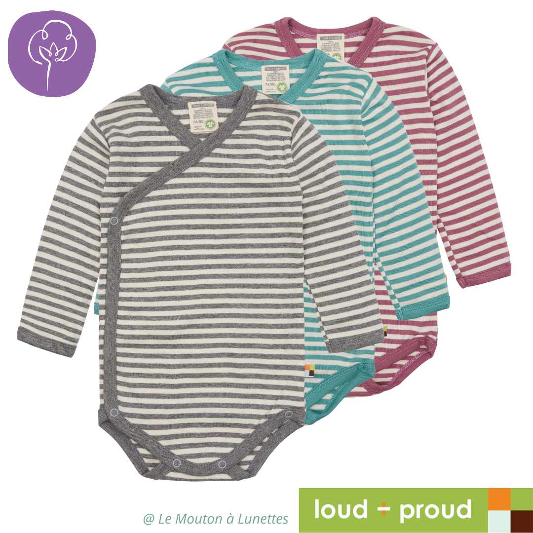 body croisé coton bio naissance bébé loud+proud
