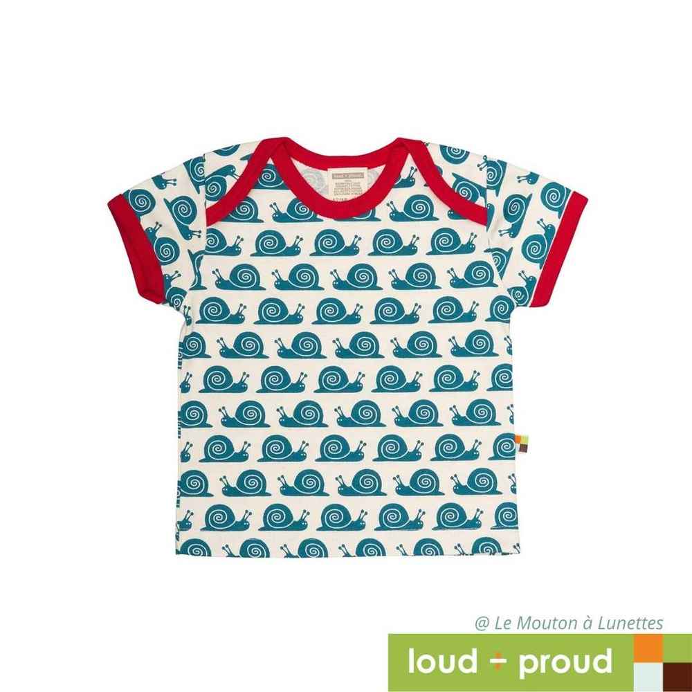 t-shirt en coton bio manches courtes escargots bleus