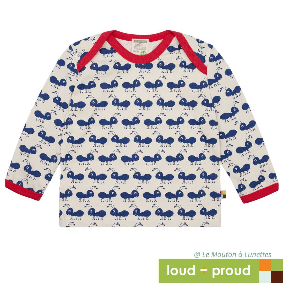 haut manches longues enfant coton bio Loud and Proud motif fourmi