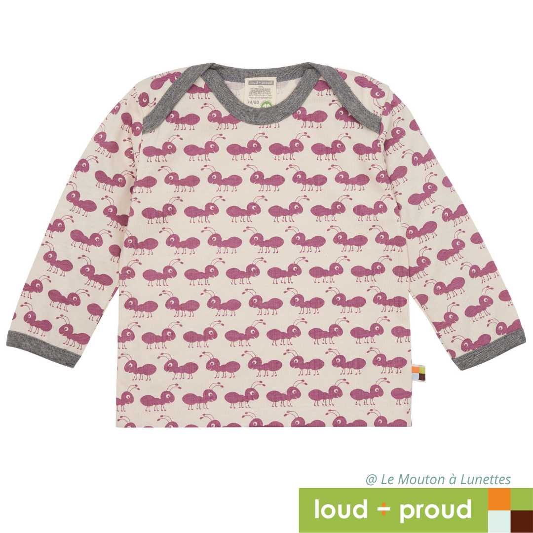 haut manches longues enfant coton bio Loud and Proud motif fourmi