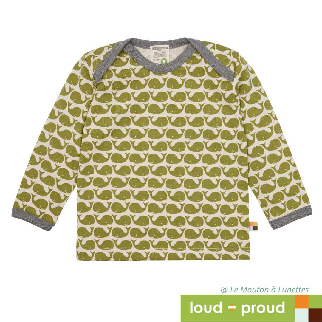 haut manches longues enfant coton bio Loud and Proud motif baleine