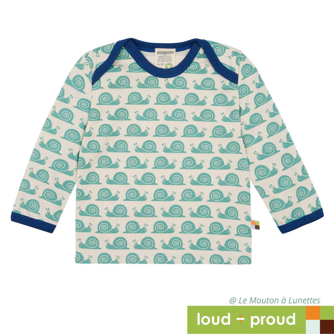 haut manches longues enfant coton bio Loud and Proud motif escargots
