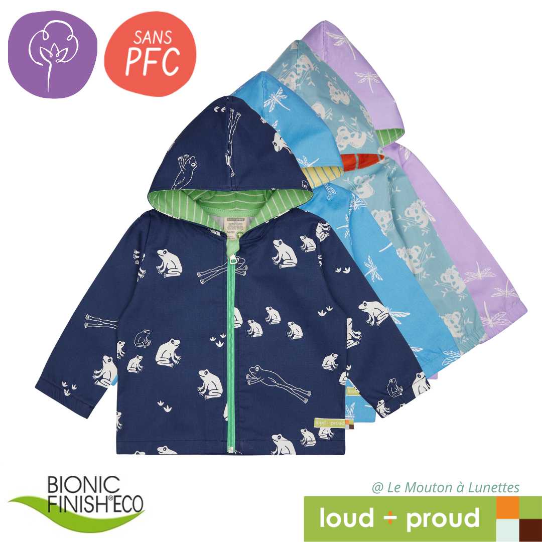Veste coupe-vent enfant pluie Loud+Proud coton bio bionic finish