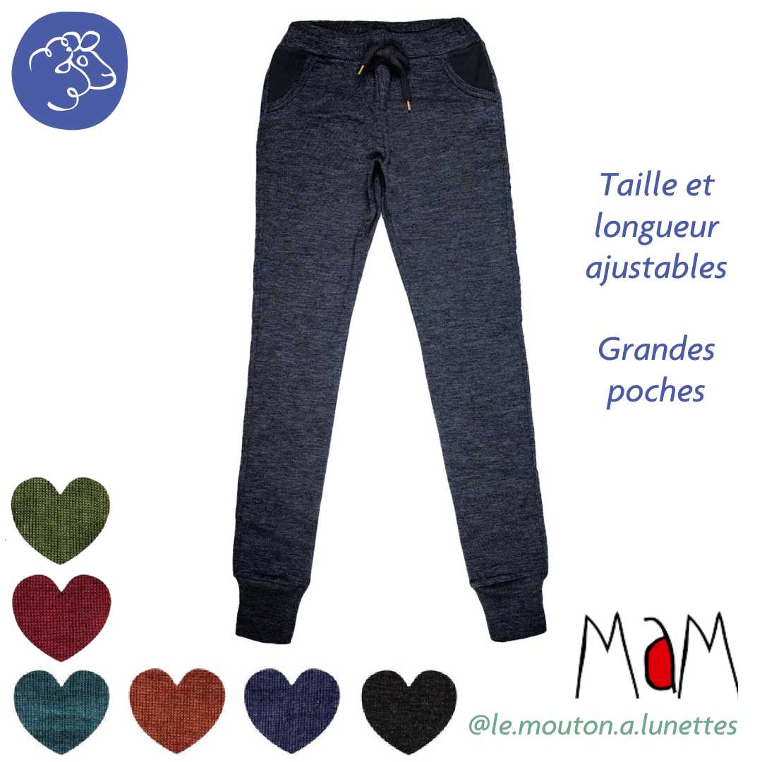 Pantalon Joggers Lounge MaM laine mérinos femme et ado – Coloris 2025/26