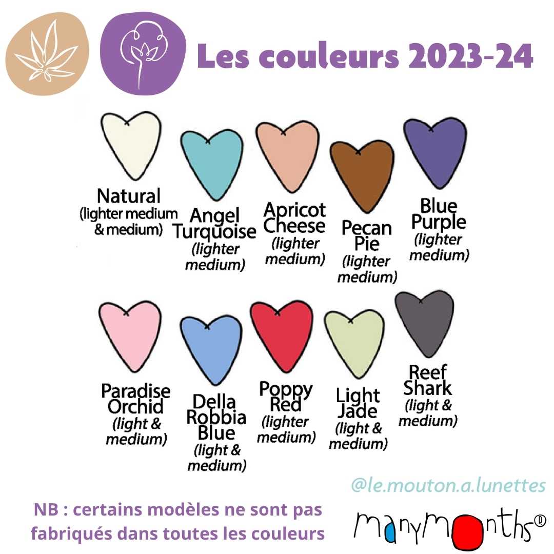 couleurs 2023 des vêtements évolutifs en chanvre coton bio ManyMonths ECO Hempies mixte