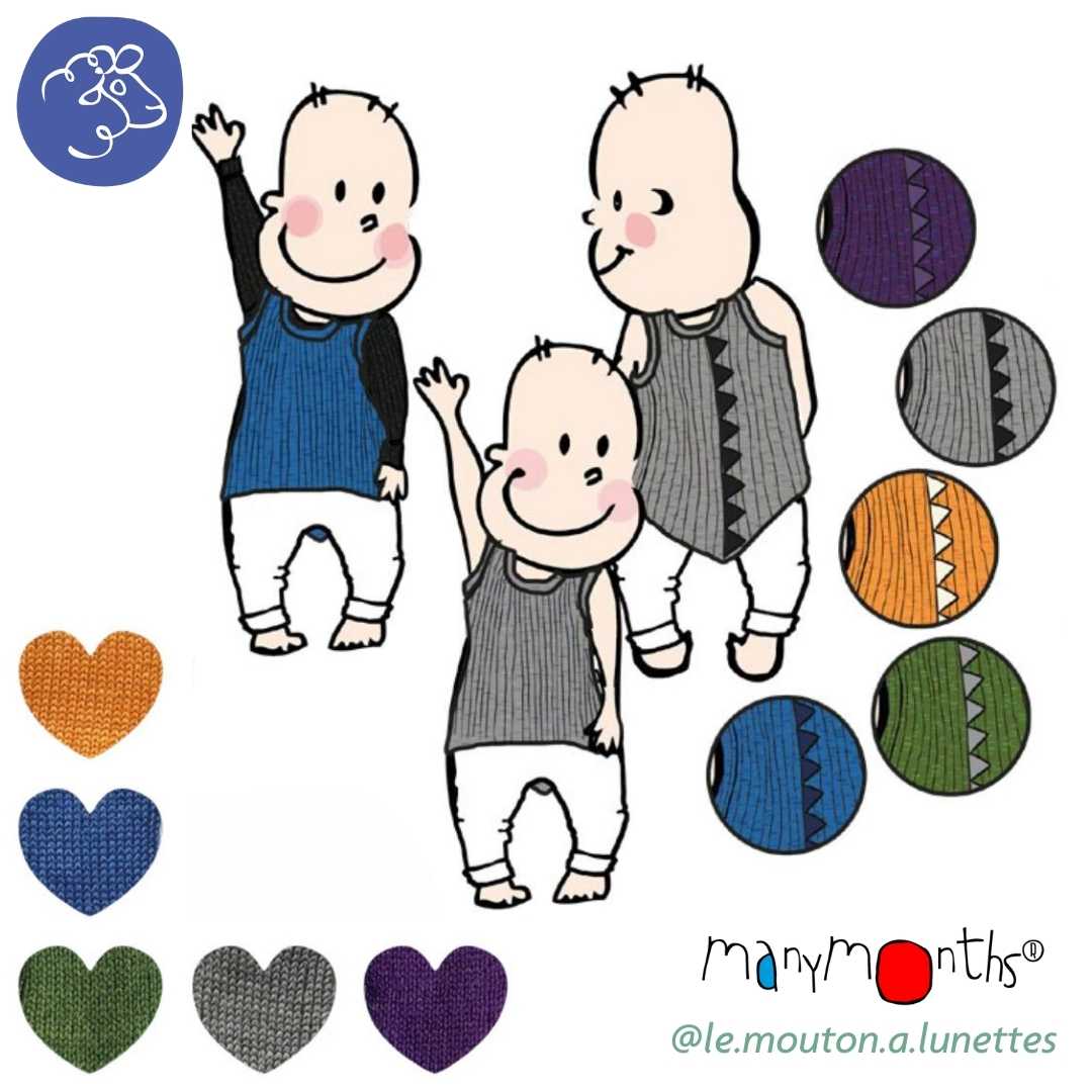 débardeur tunique dinosaure enfant thermal top manymonths en laine mérinos dino