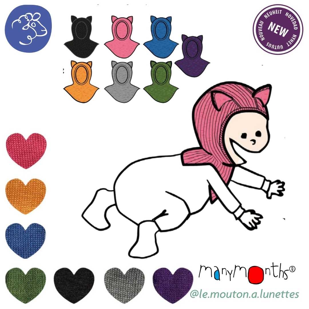 cagoule chat laine mérinos enfant manymonths kitty hood