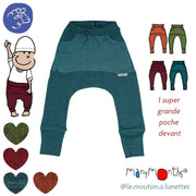Sarouel évolutif en laine mérinos - Kangaroo trousers Manymonths – Coloris 2025/26