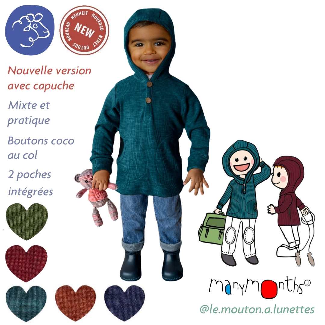 Hoodie Henley ManyMonths - Sweat à capuche en mérinos enfant – Nouveauté 2025/26