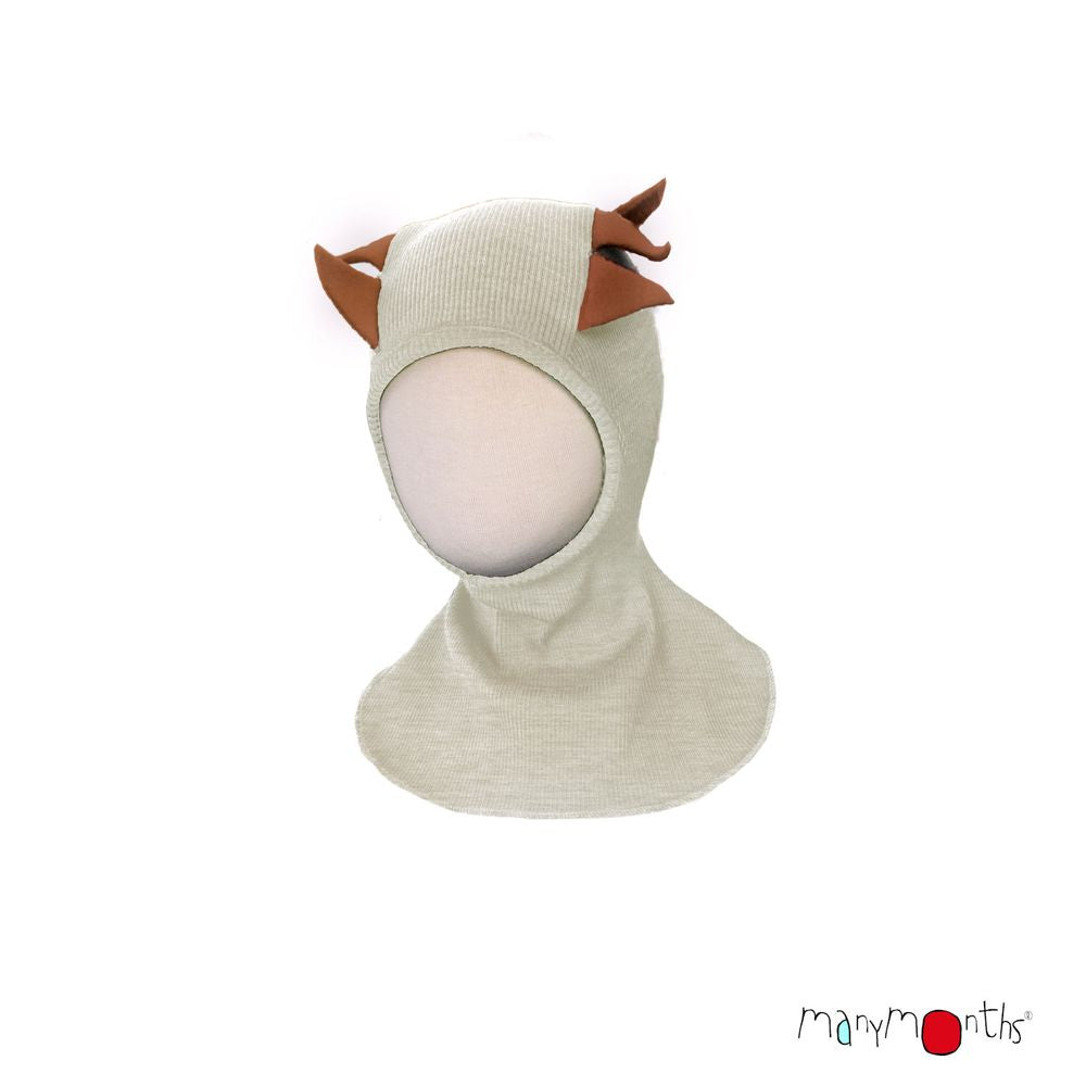 Cagoule dino en laine mérinos Manymonths bébé enfant toasted coconut