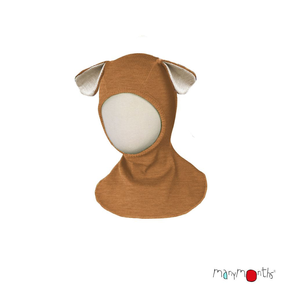 ManyMonths cagoule enfant laine merinos oreilles chiot puppy hood terre cuite brun potters clay
