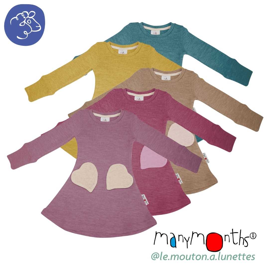 Hearts pockets dress Robe poches coeur en laine mérinos manymonths