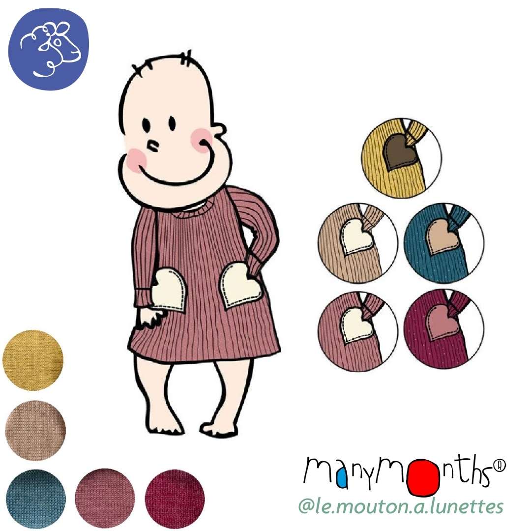 Hearts pockets dress Robe poches coeur en laine mérinos manymonths