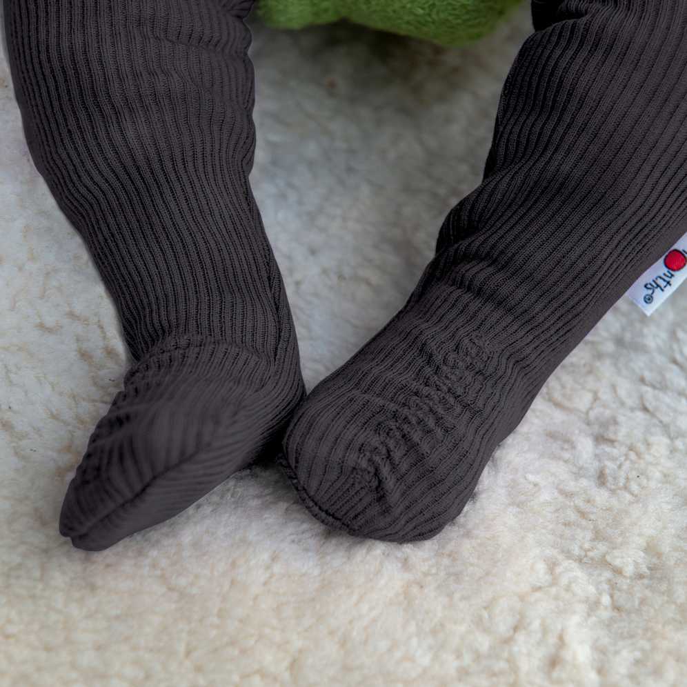 chaussons de portage bébé en laine mérinos baby booties manymonths évolutive noir foggy black