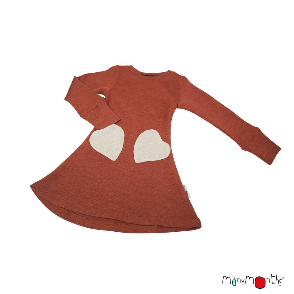 ManyMonths robe poche coeurs laine merinos terre cuite heart pockets dress pottersClay