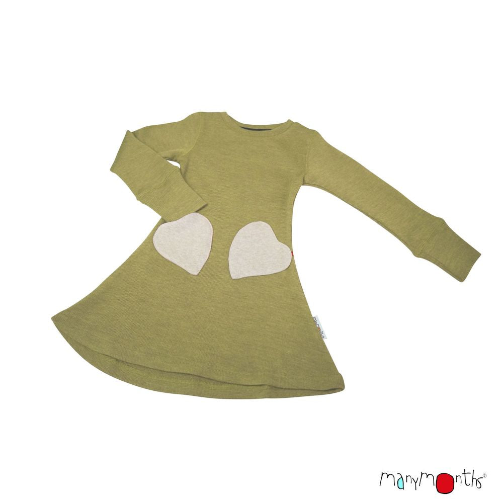 ManyMonths robe poches coeurs laine merinos vert heart pockets dress peaPuree