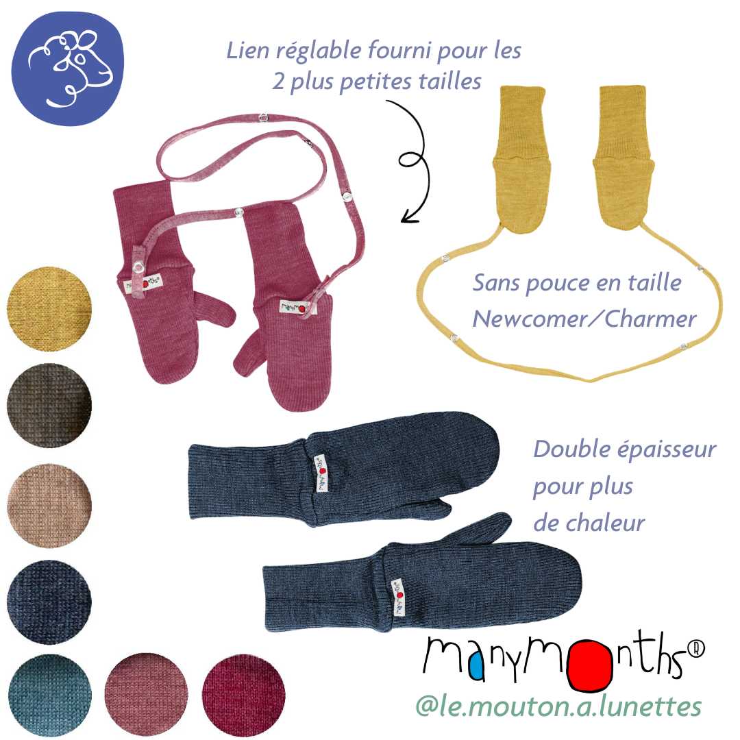 moufles bébé enfant et adulte en laine mérinos manymonths