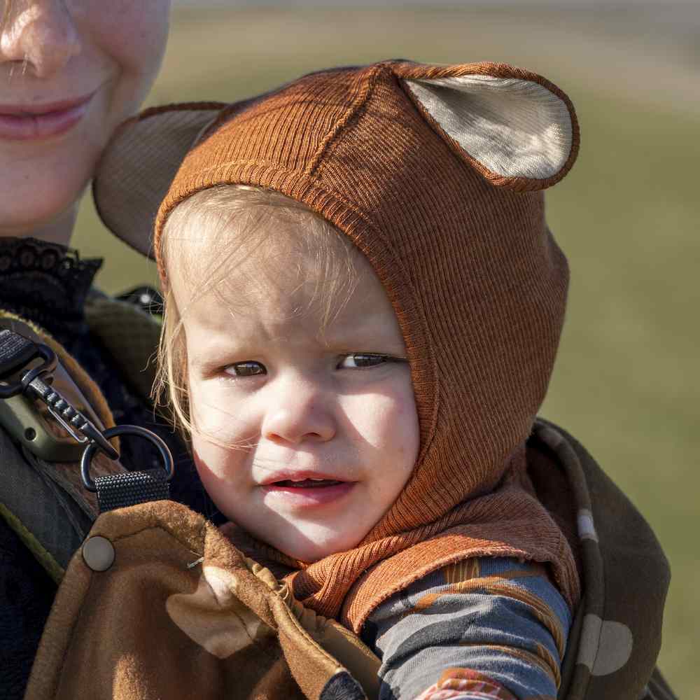 cagoule enfant manymonths laine mérinos oreilles de chiot puppy