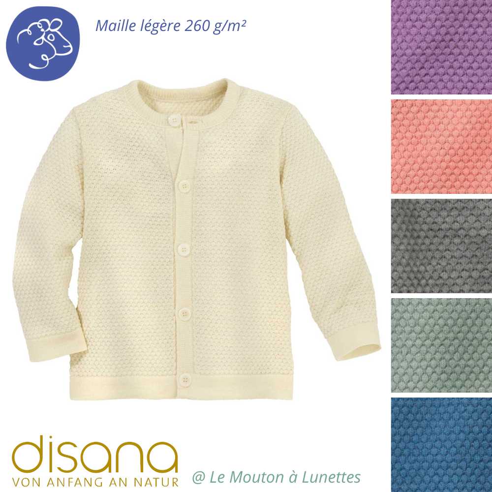 Cardigan laine mérinos fine maille fantaisie - DISANA