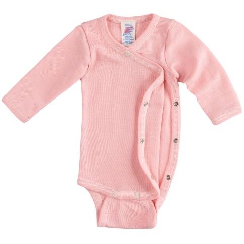 Body croisé naissance bébé prématuré bio laine mérinos soie rose engel natur
