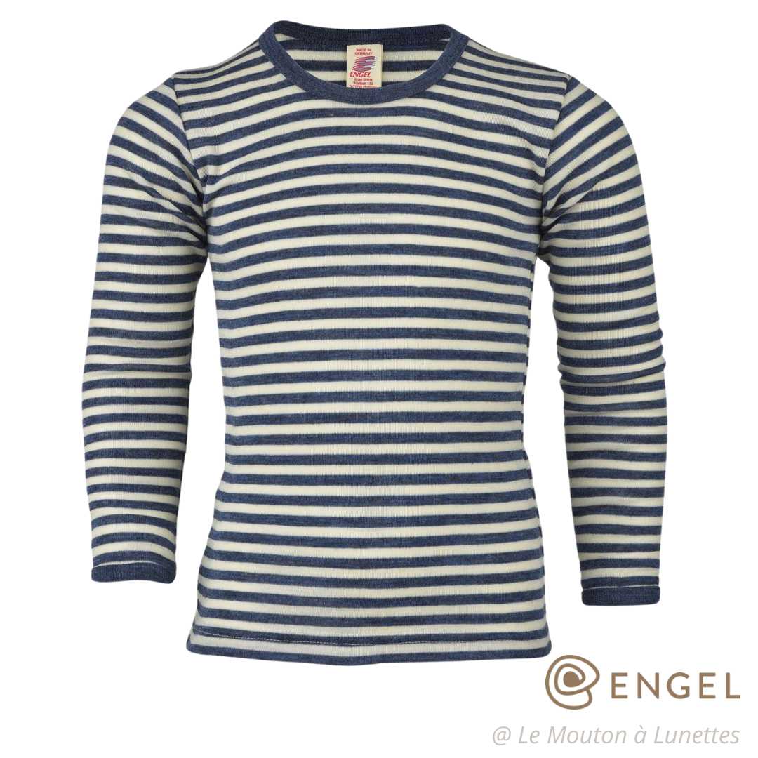 haut mérinos enfant tshirt manches longues ado et enfant engel natur laine bio rayé marine