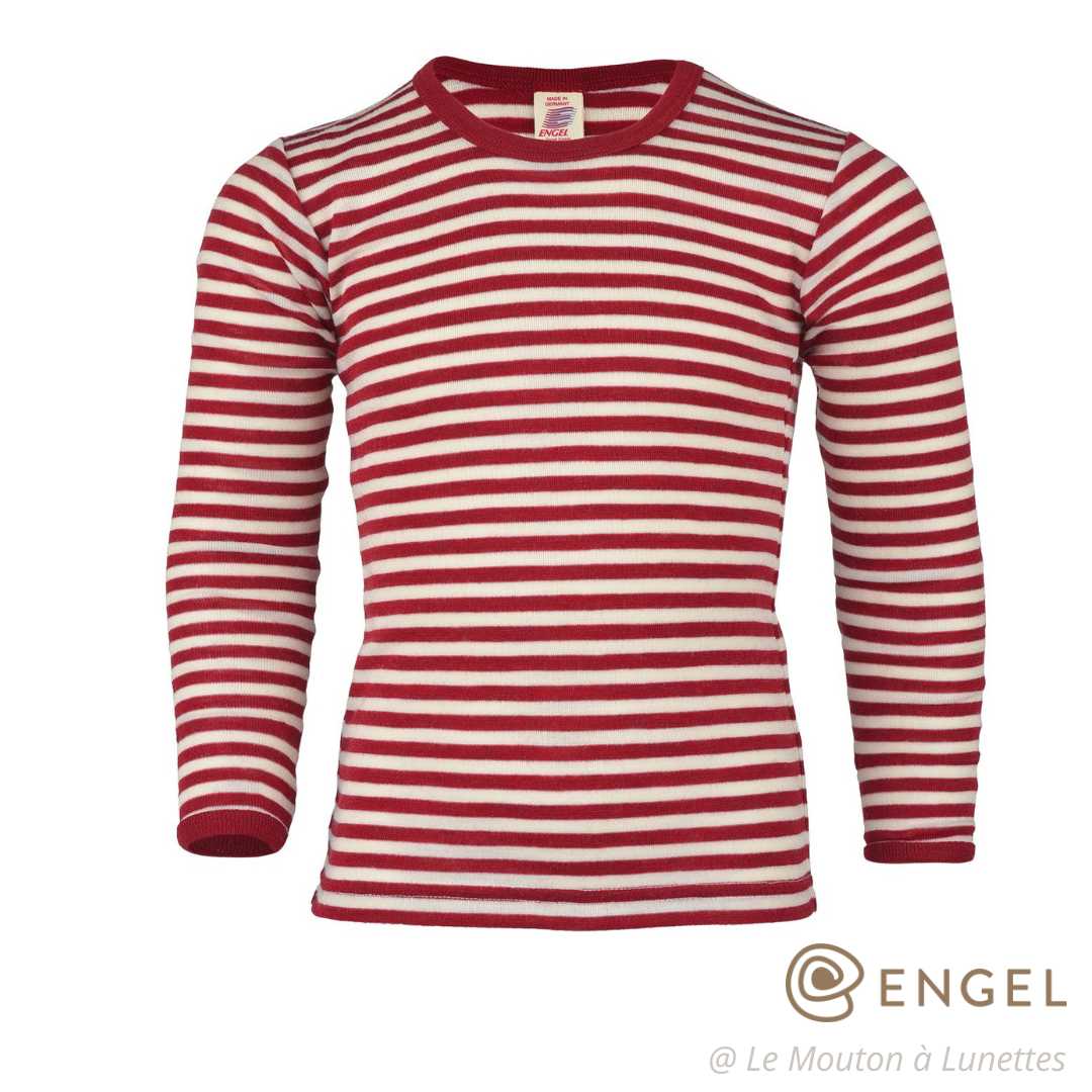 haut mérinos enfant tshirt manches longues ado et enfant engel natur laine bio rayé rouge