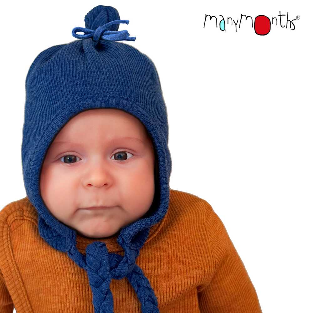 bonnet en laine mérinos évolutif manymonths earflap beanie bleu classic