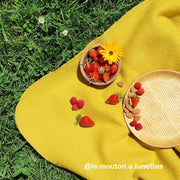 ouverture Disana en laine bouillie bio Grande couverture Disana living jaune curry