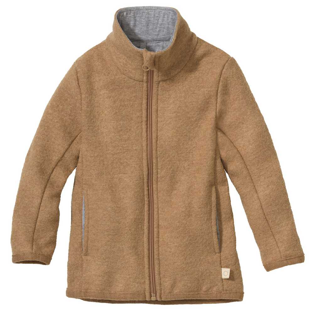 DISANA veste légère zippée en laine bouillie fine mérinos bio mi-saison et été caramel