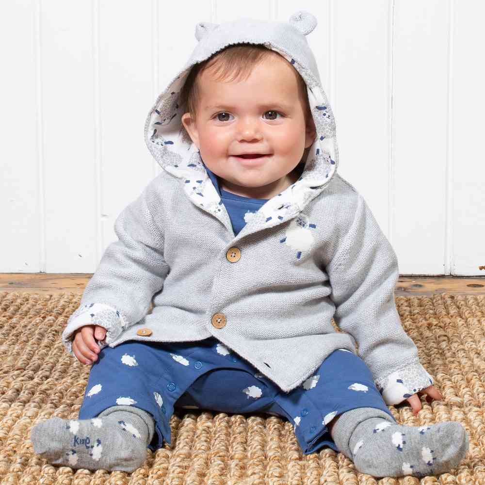 Gilet bébé coton bio avec capuche à oreilles et motif mouton - Kite clothing