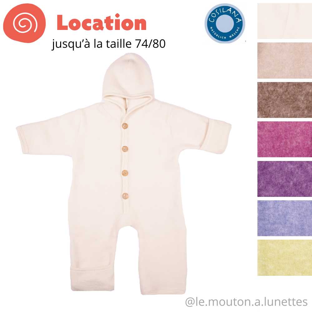 Combinaison pilote bébé laine polaire bio Cosilana avec rabats location le Mouton à Lunettes