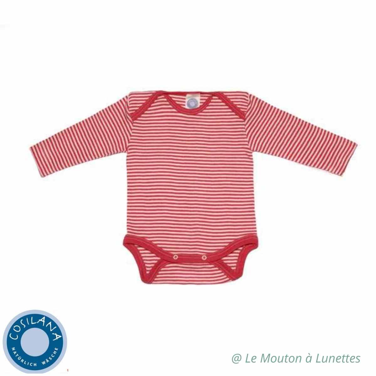 body bébé en laine mérinos bio et soie cosilana rayures rouges