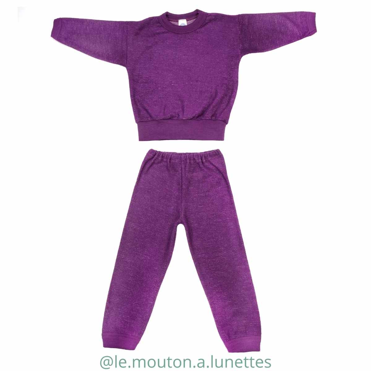 COSILANA pyjama chaud enfant laine mérinos bio 2 pièces violet