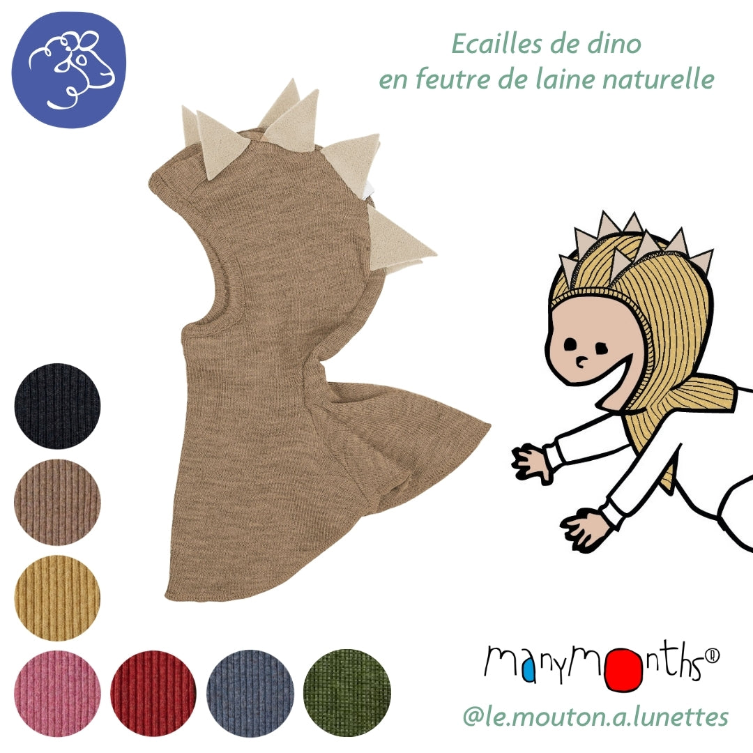 Cagoule Dino ManyMonths en laine mérinos – PREVENTE 2026/27